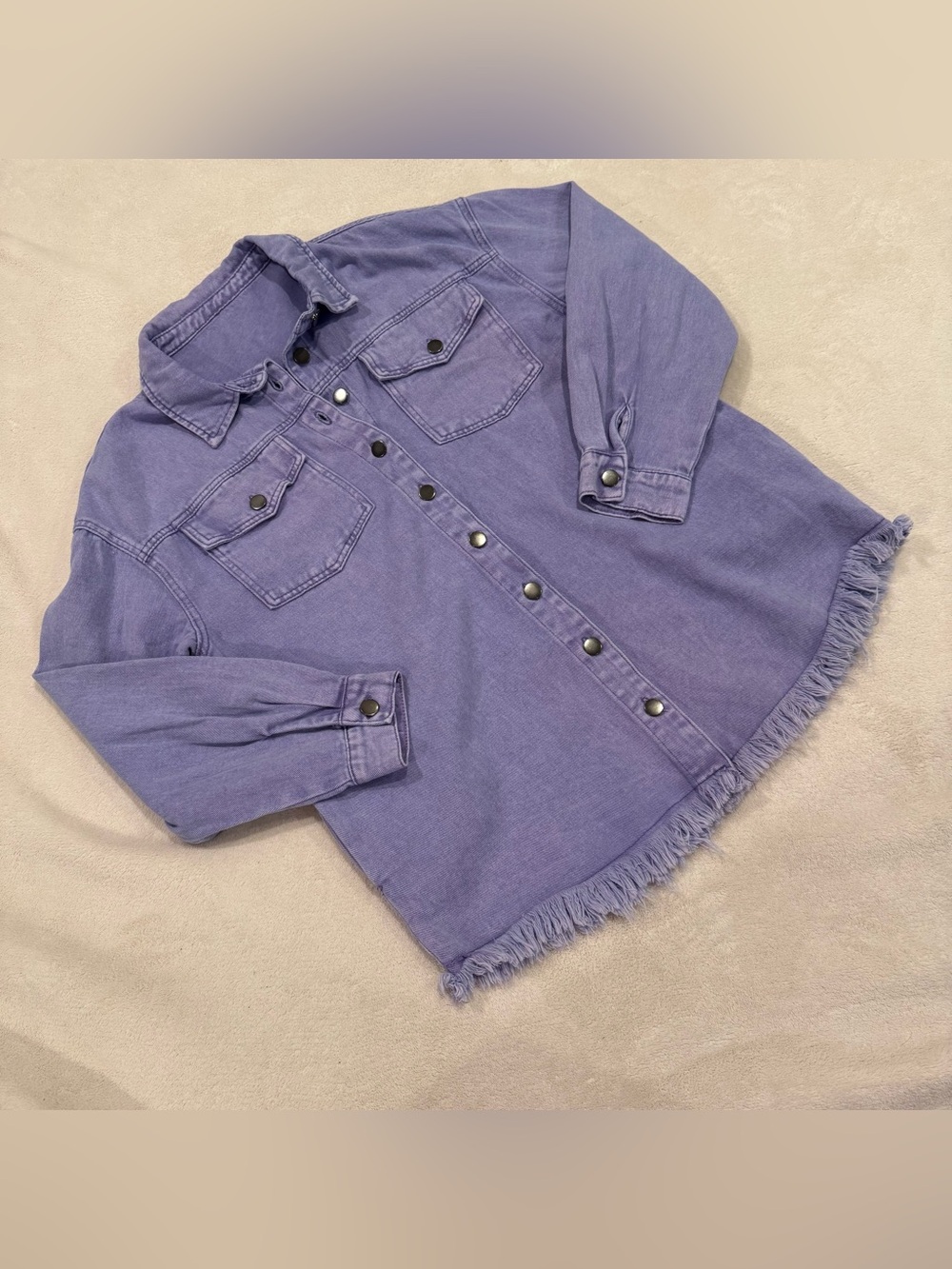 Women’s Purple Denim Shacket with Frayed Hem